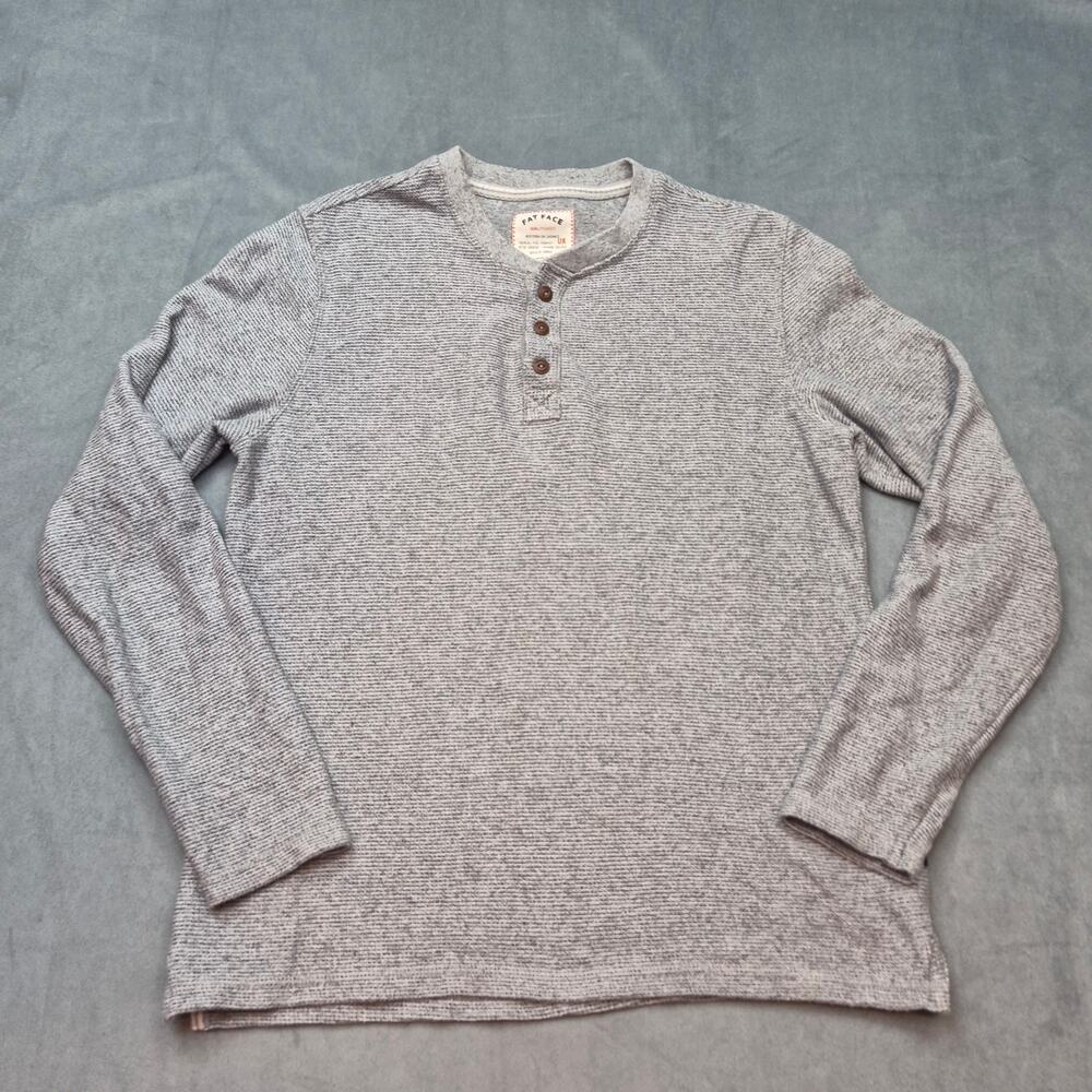 Fat Face Waffle Knit Henley Themal Mens Grey Long Sleeve Top Casual Size M
